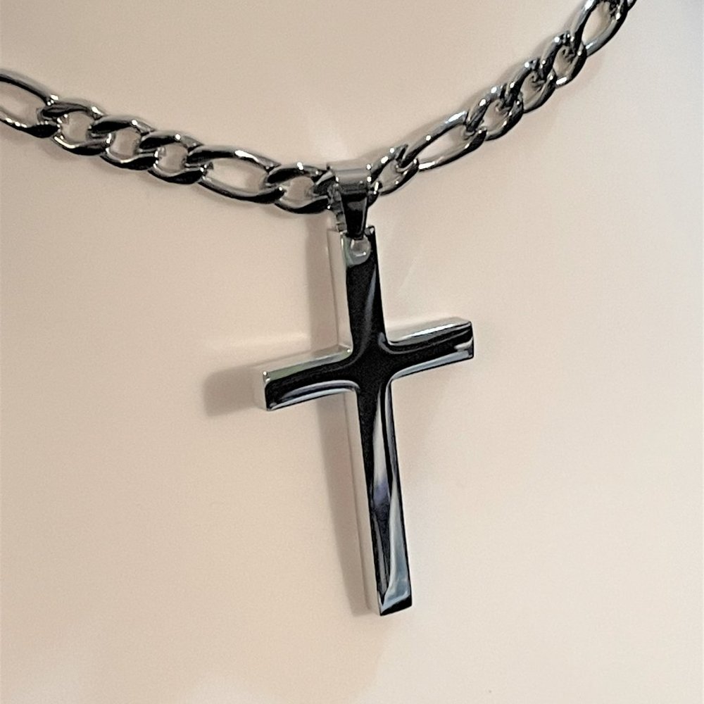 14K over sterling silver Heavy cross and chain